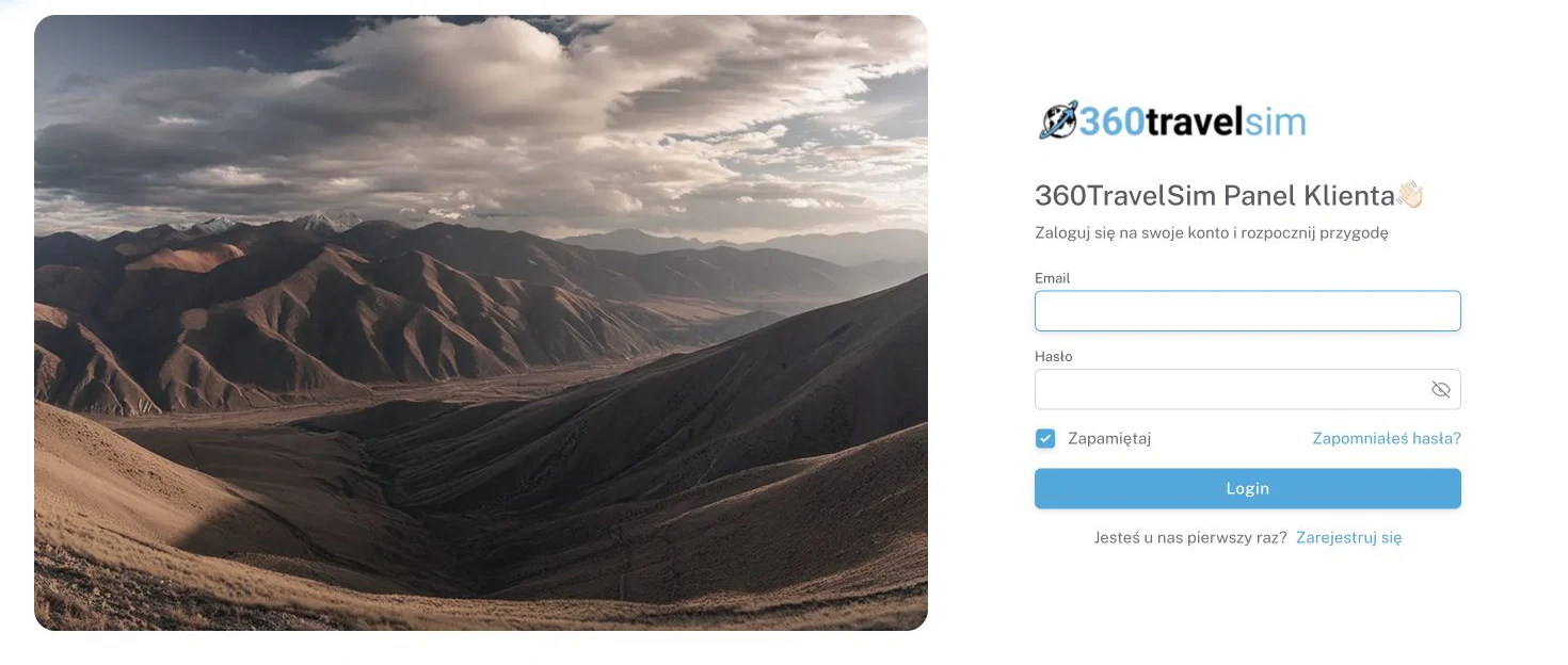 Logowanie do dedykowanego portalu klienta 360TravelSIM w Next.js