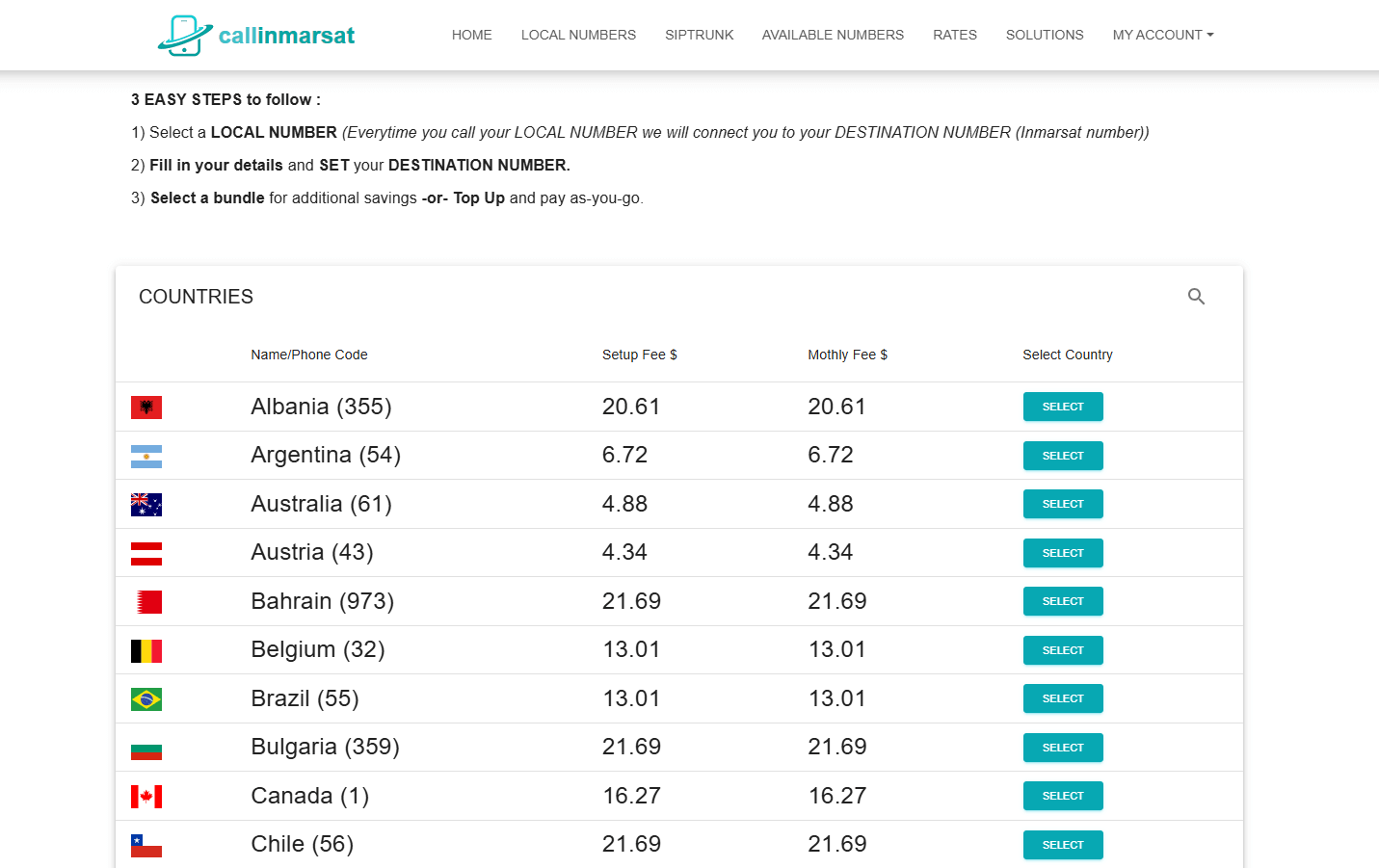 Call Inmarsat DIDs